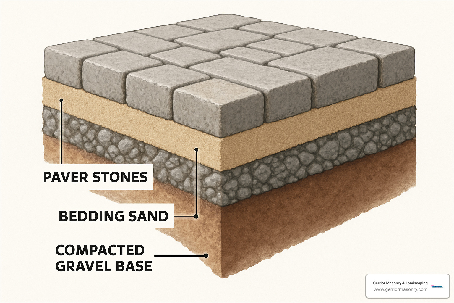 How Much Will a Concrete Paver Driveway Really Cost You? 2 cross-section of paver driveway showing layers - Concrete paver driveway estimate