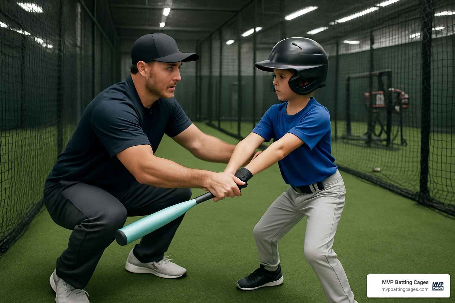 coach providing one-on-one batting instruction - indoor batting cages chandler az