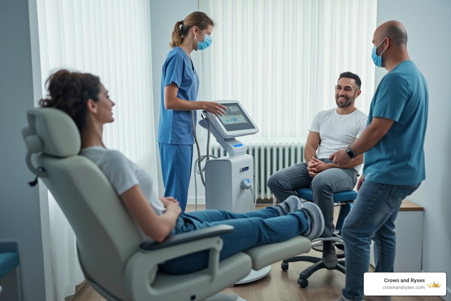 acoustic wave therapy session setup showing patient comfort and medical equipment - acoustic wave therapy ed
