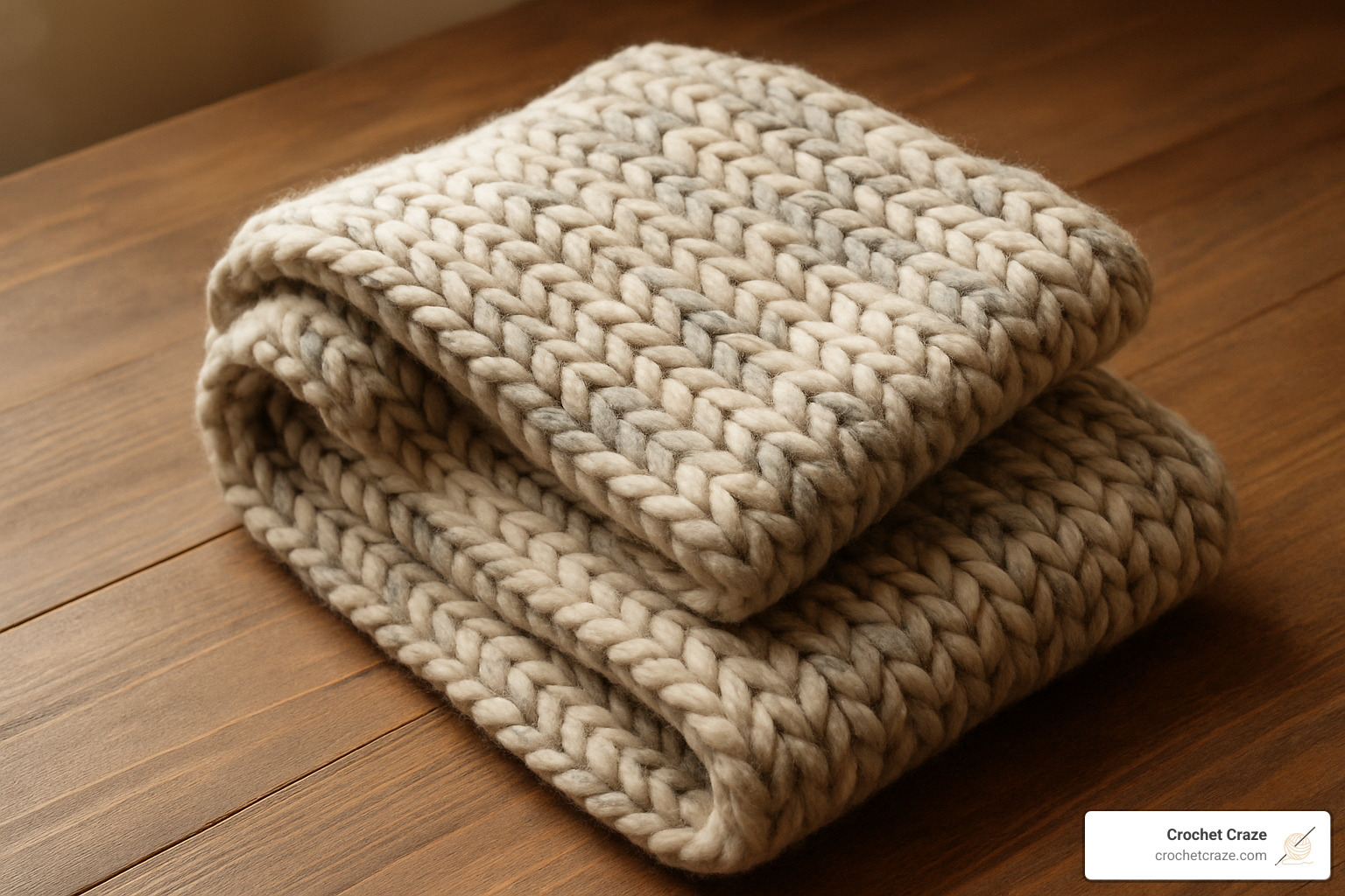 Finished chunky knit scarf in neutral colors - absolute beginner knitting