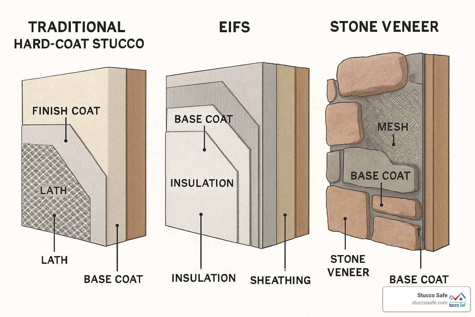 Cutaway view showing different stucco system layers - new jersey stucco contractors