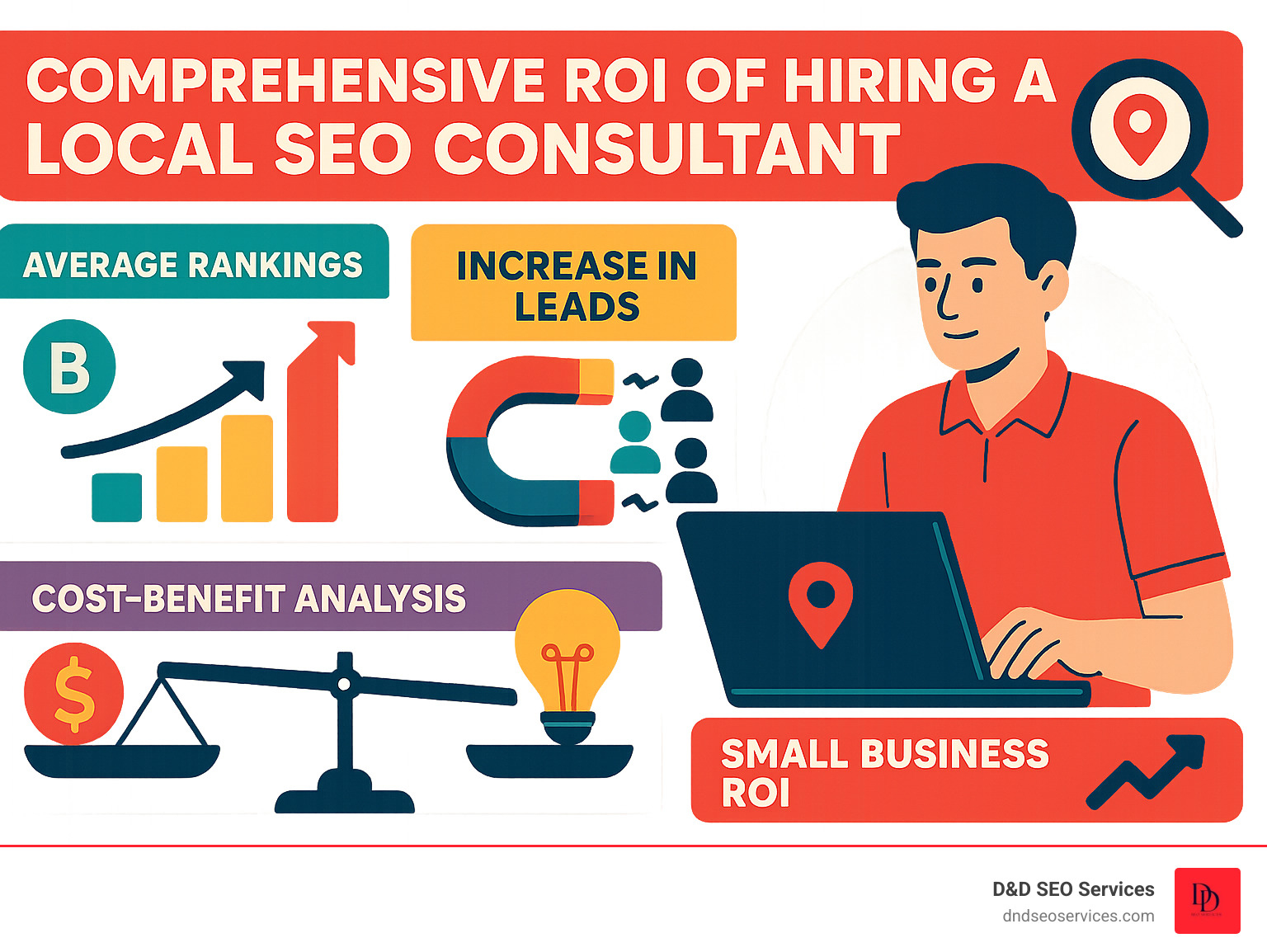Comprehensive guide showing the ROI of hiring a local SEO consultant, including average ranking improvements, lead generation increases, and cost-benefit analysis for small businesses - local seo consultant infographic Comprehensive guide showing the ROI of hiring a local SEO consultant, including average ranking improvements, lead generation increases, and cost-benefit analysis for small businesses - local seo consultant infographic