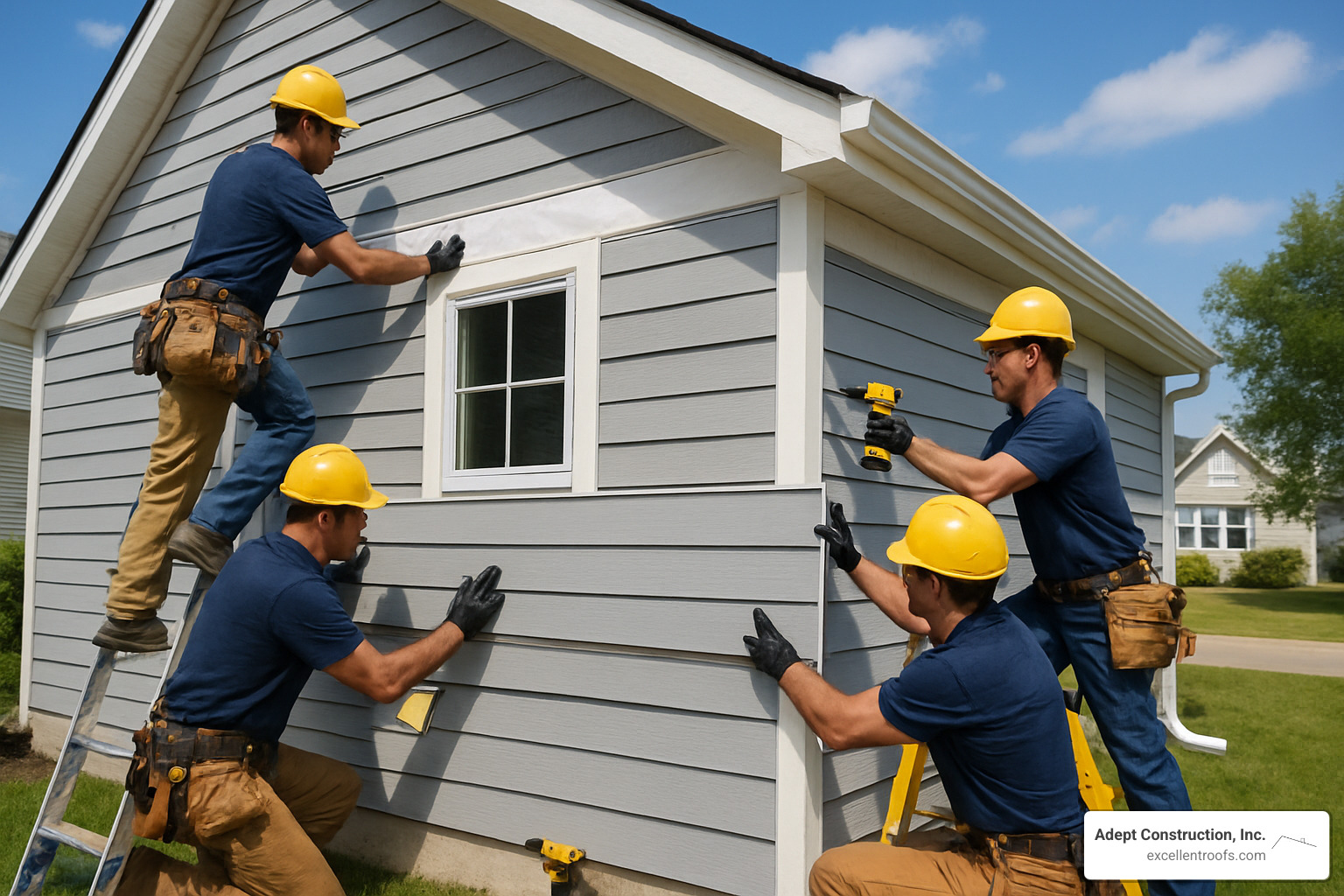 professional crew installing siding panels on residential home - downers grove siding
