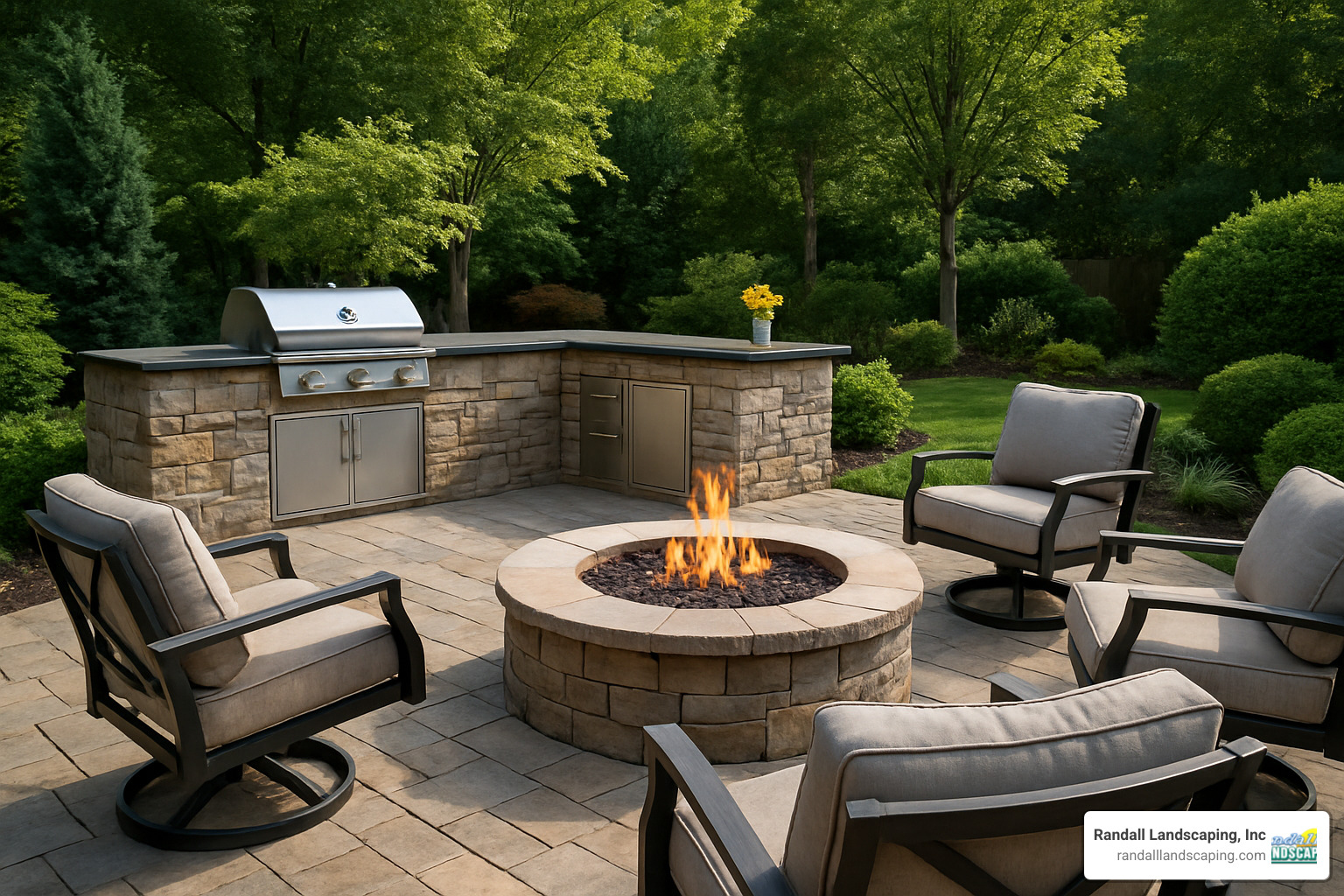 outdoor kitchen and fire pit installation - hardscape landscapers