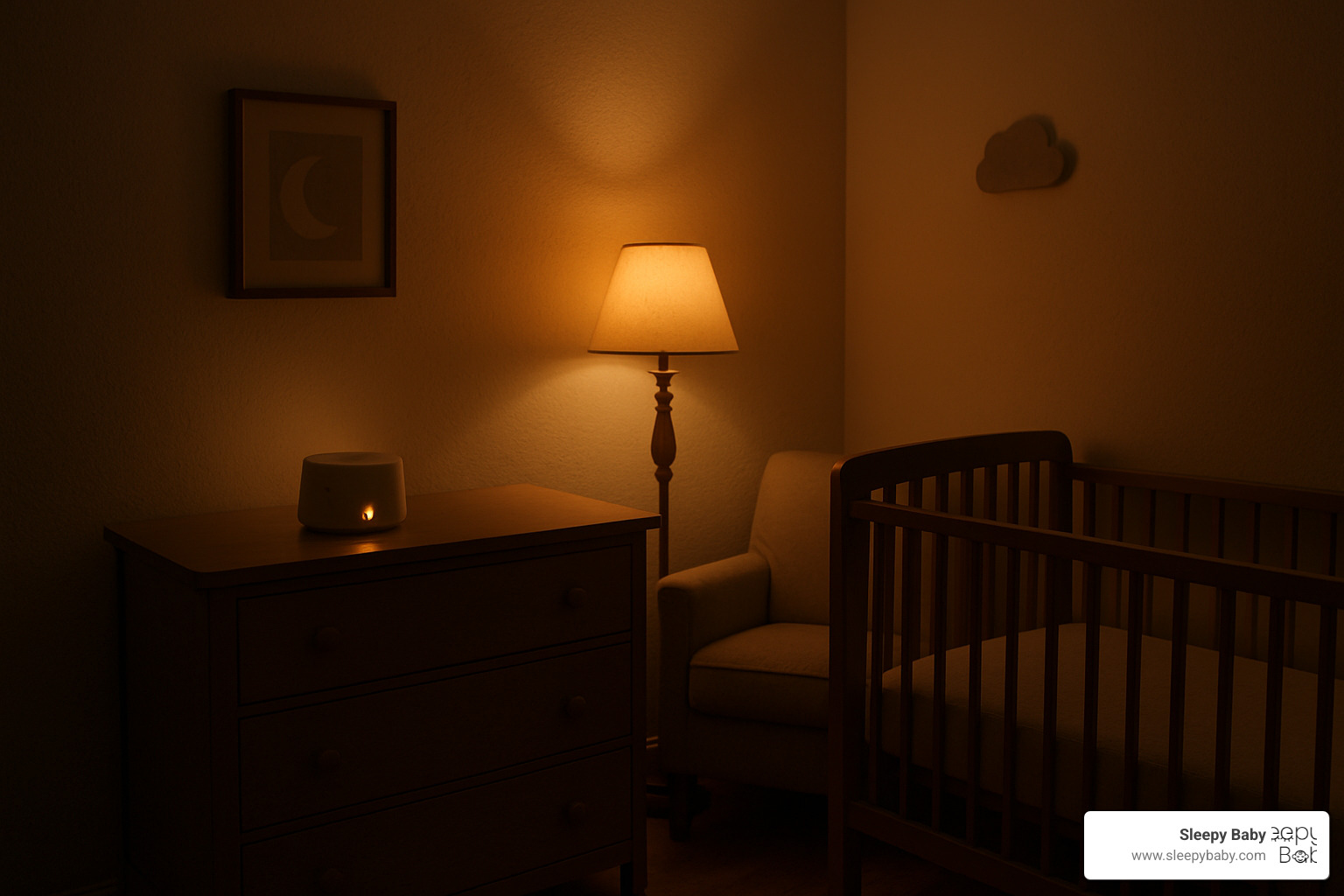 Nursery setup with white noise machine and dim lighting for colic relief - best way to soothe a baby with colic