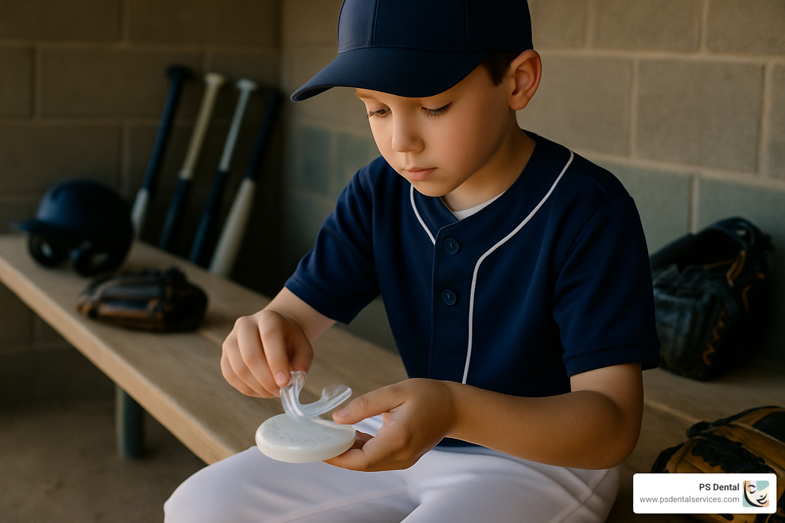 Player properly storing mouth guard in ventilated case in dugout - mouth guard for baseball