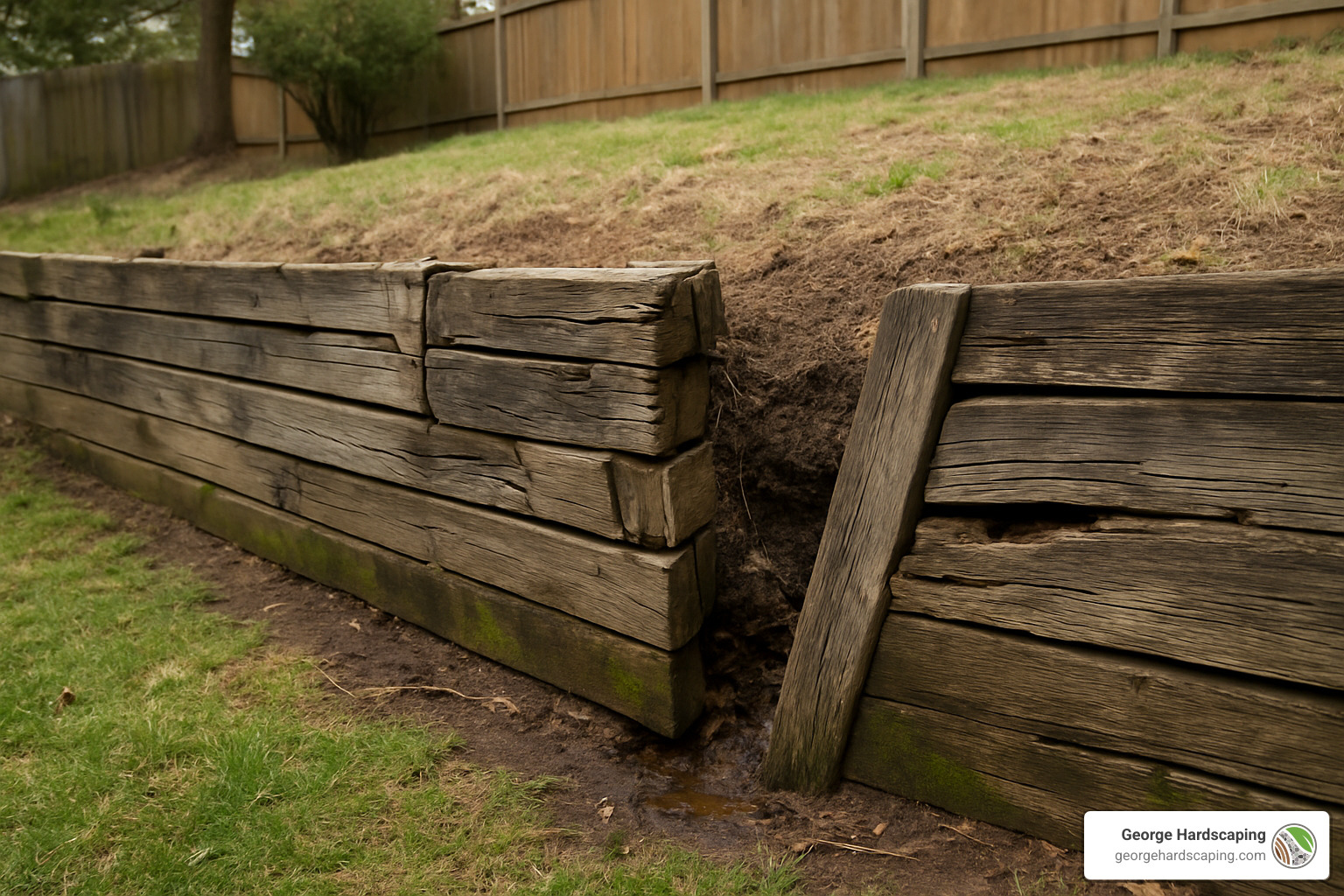 failing timber retaining wall showing signs of deterioration - how much for retaining wall installation