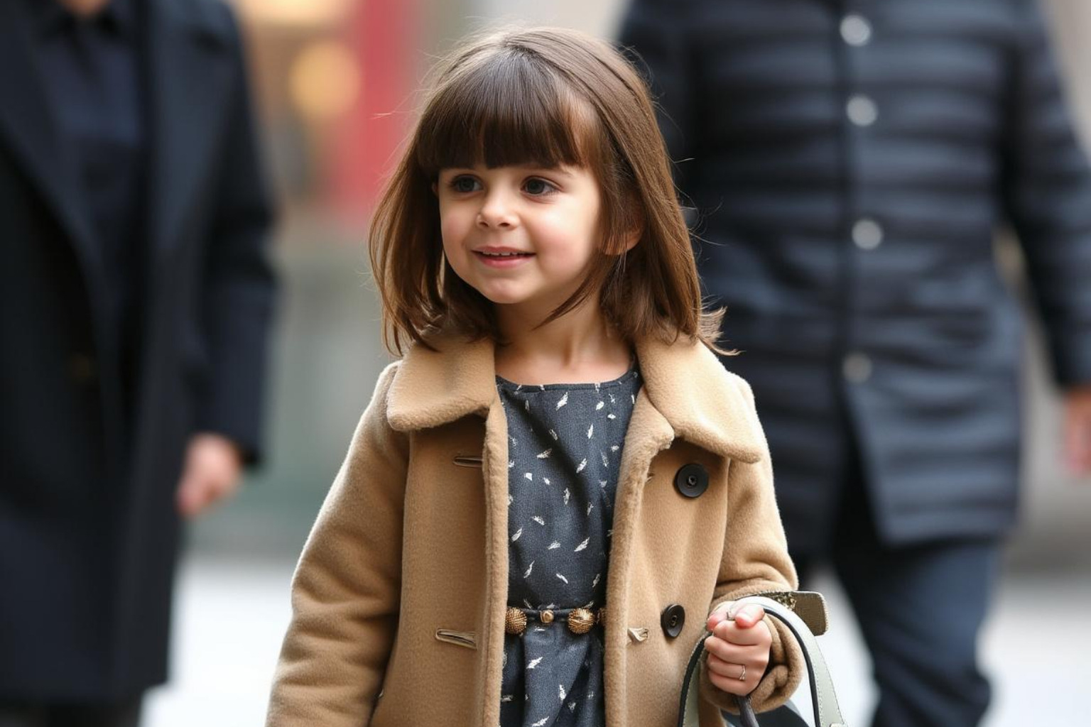 Suri Cruise wearing her iconic designer coat and dress ensemble as a young child - suri cruise Suri Cruise wearing her iconic designer coat and dress ensemble as a young child - suri cruise