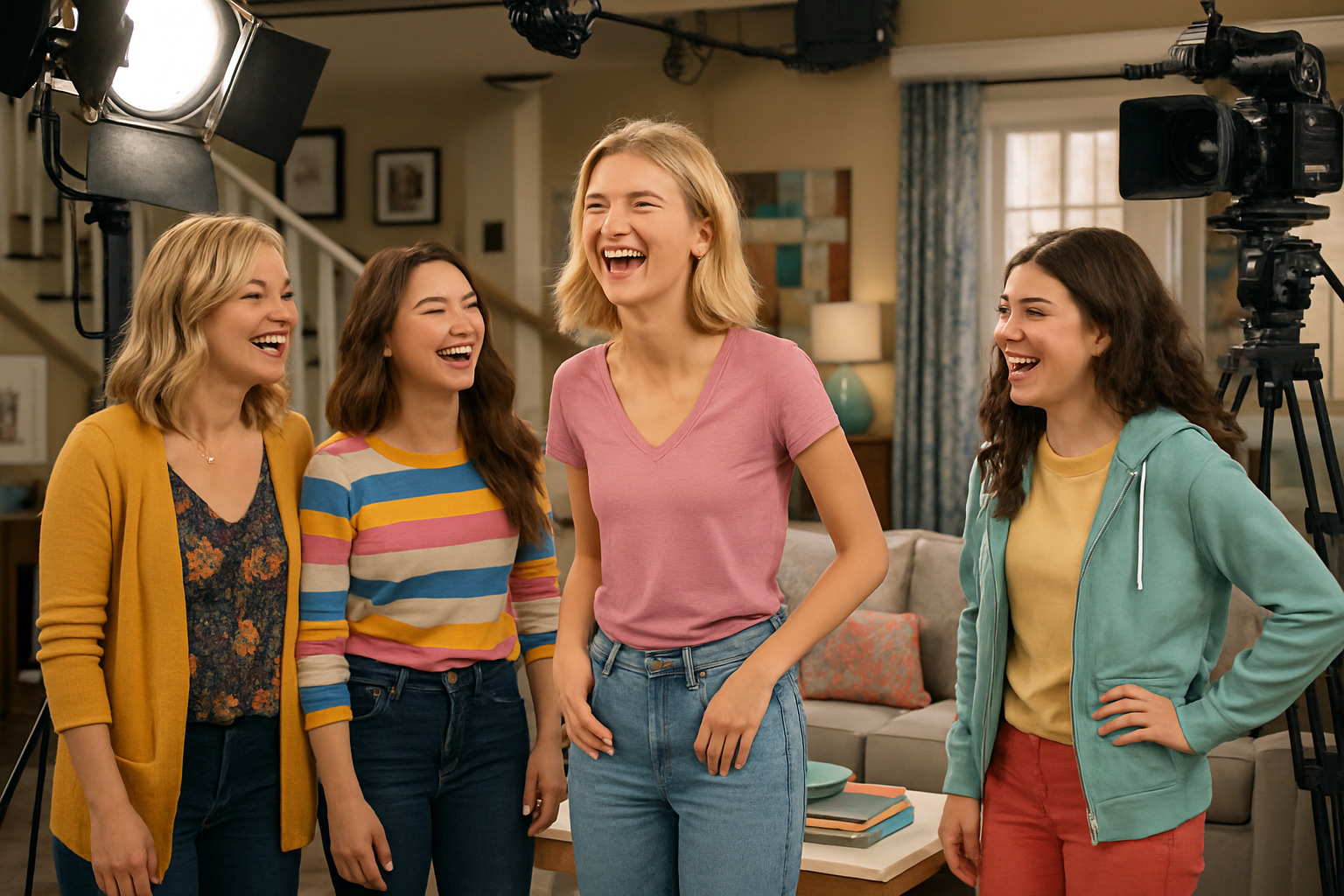 Isabel May on the set of Alexa & Katie with co-stars - isabel may