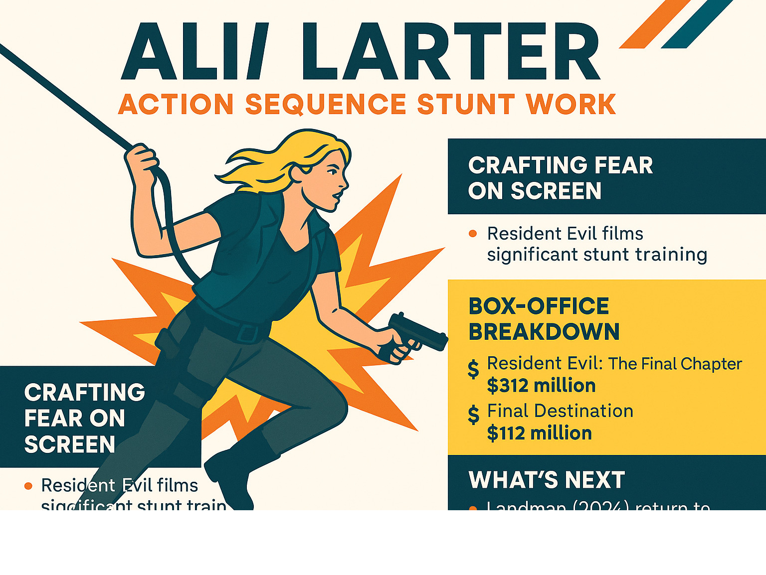 Ali Larter action sequence stunt work - ali larter movies and tv shows infographic Ali Larter action sequence stunt work - ali larter movies and tv shows infographic