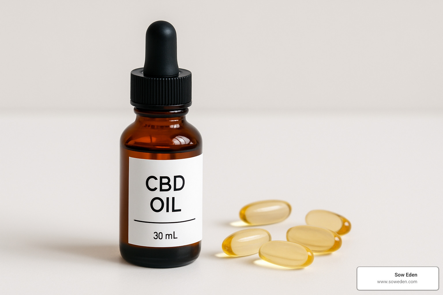 CBD oil dropper and capsules showing different administration methods - cbd for anxiety