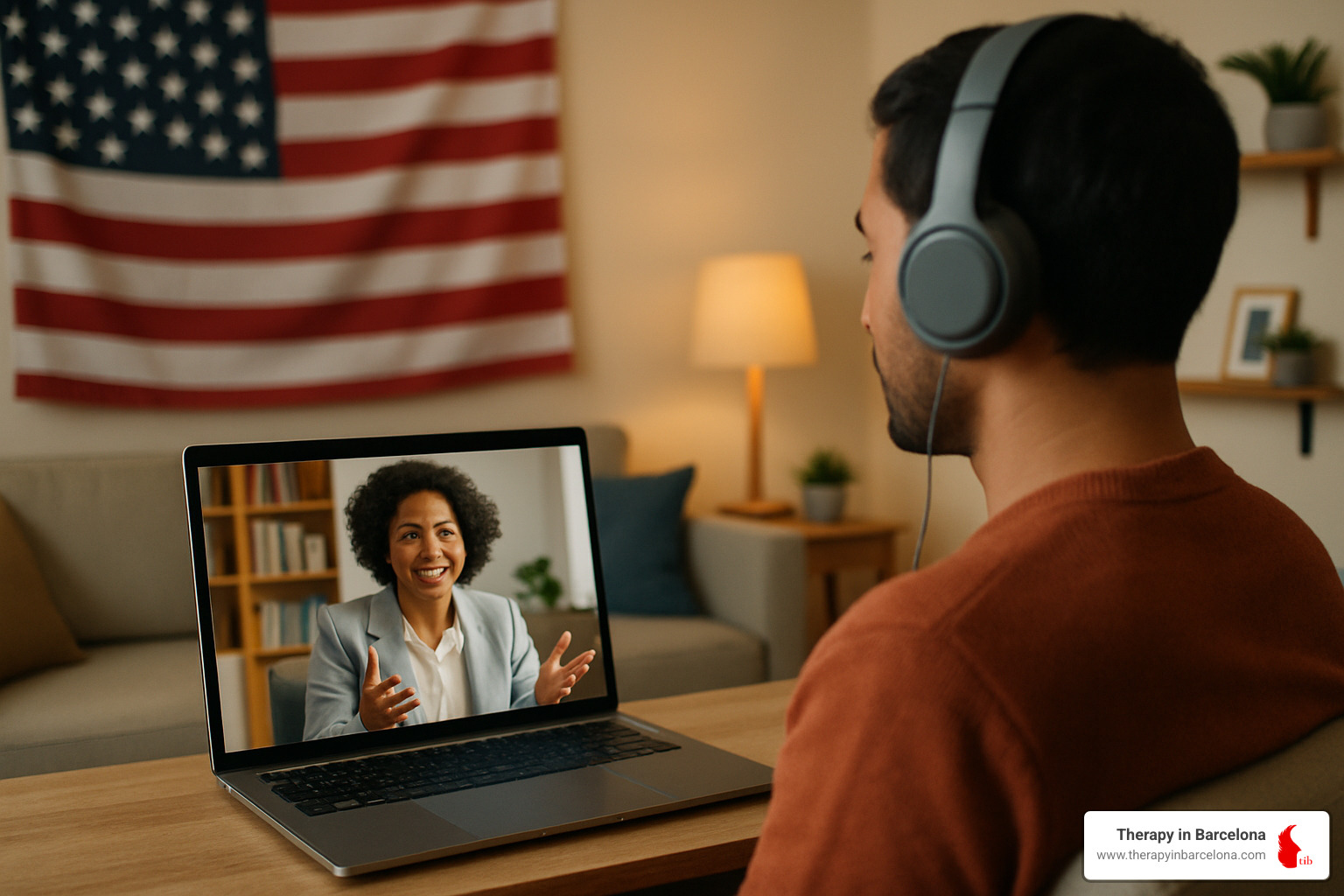 Video therapy session showing the accessibility of mental health support for expats - Mental health expats Video therapy session showing the accessibility of mental health support for expats - Mental health expats