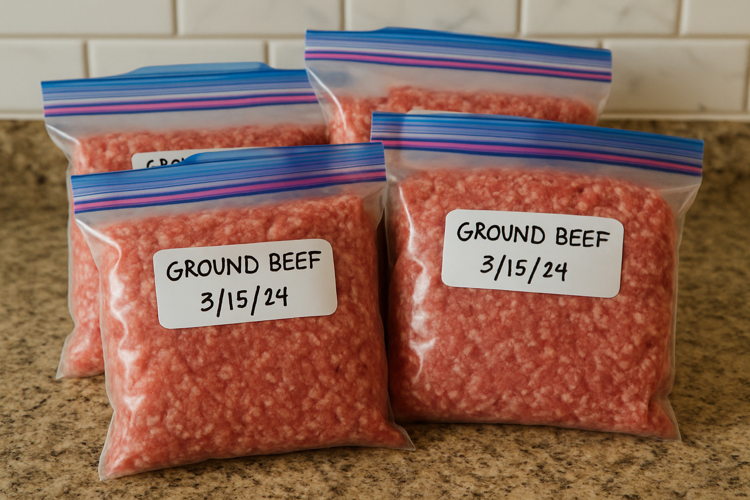 properly labeled freezer bags with ground beef portions and dates - ground beef recipes
