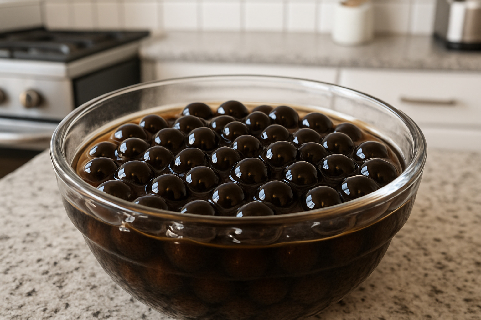 stored tapioca pearls in syrup - boba tea