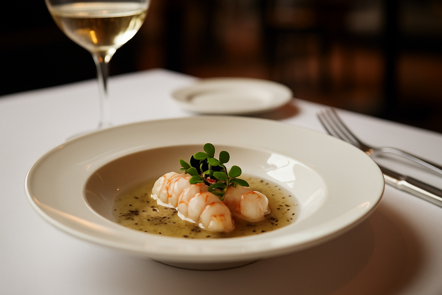 Signature langoustine dish with truffle broth - Le Bernardin