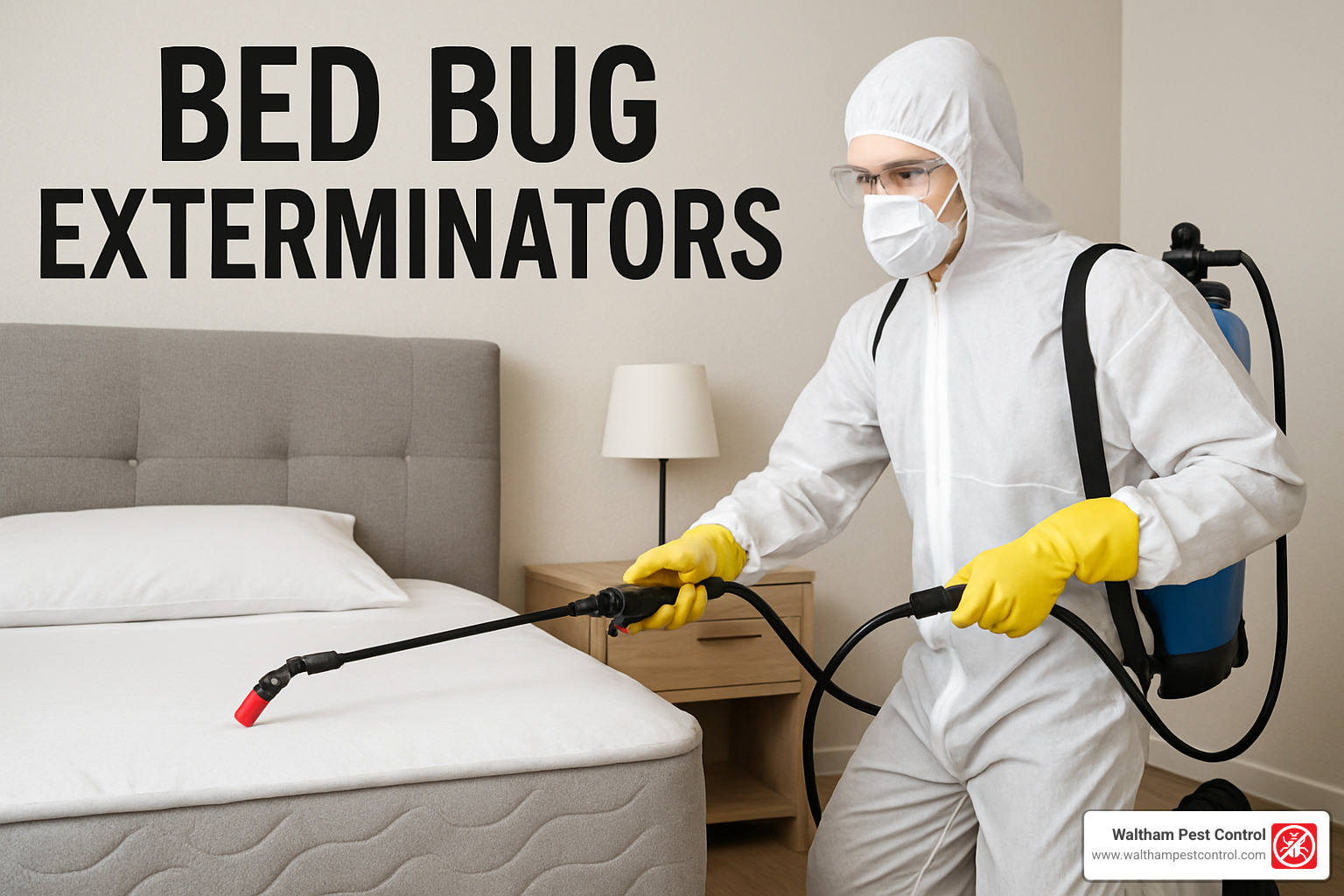 Professional technician inspecting mattress seams with flashlight and magnifying glass - bed bug exterminators