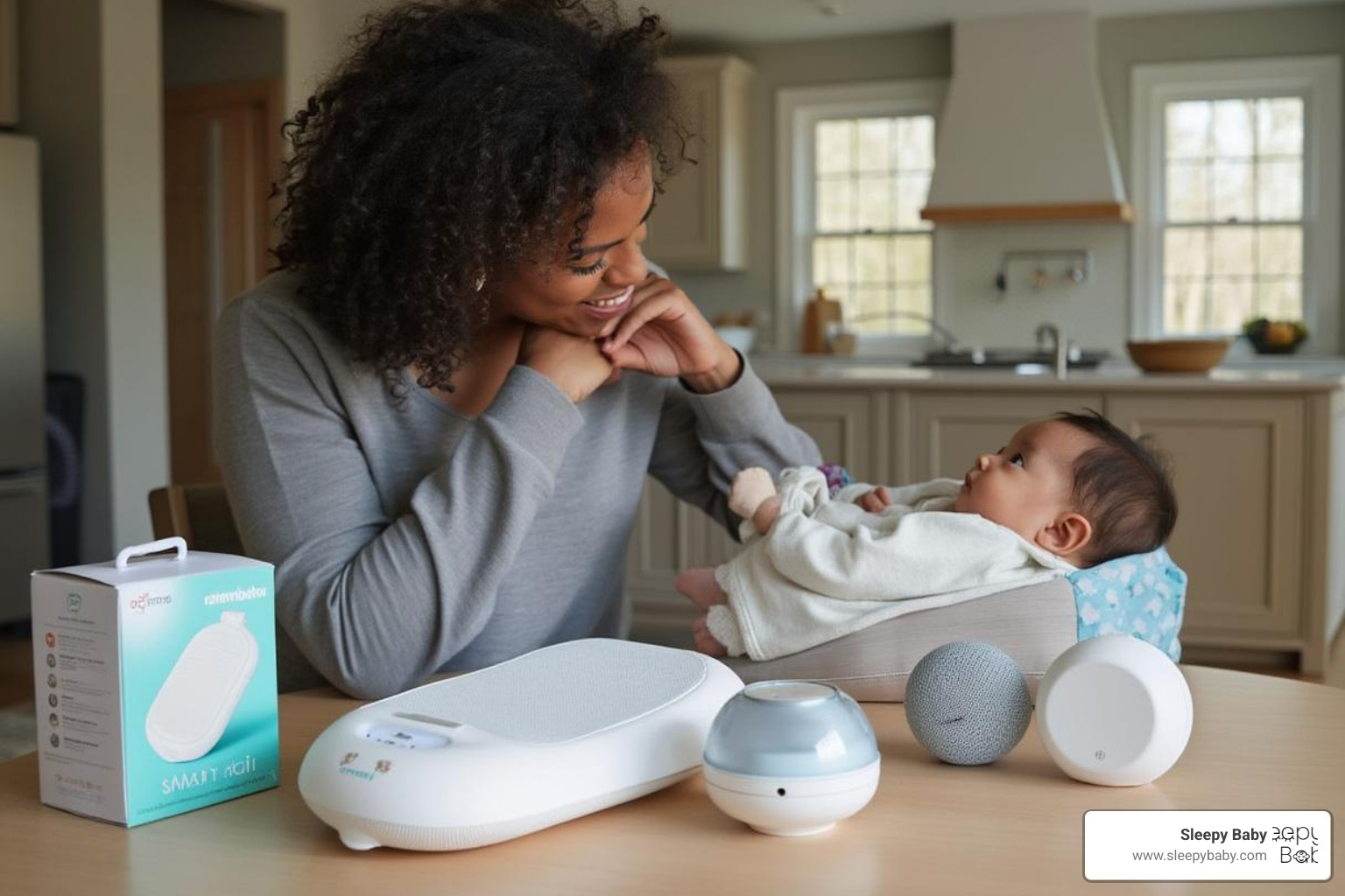 Parent comparing different hands-free baby soothing devices