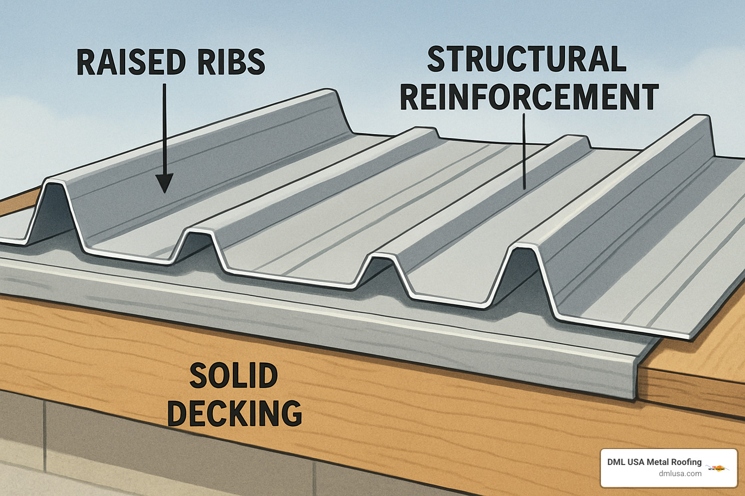 ribbed metal panel cross-section showing structural reinforcement - best type of metal roof against hail damage
