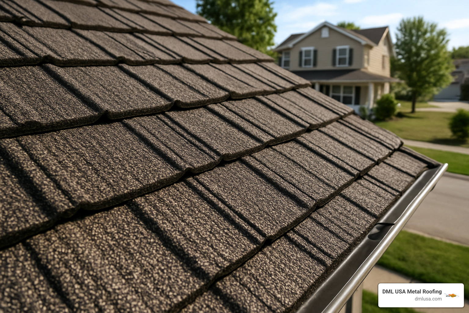 stone-coated metal tiles showing traditional appearance with metal durability - metal roofing installers near me