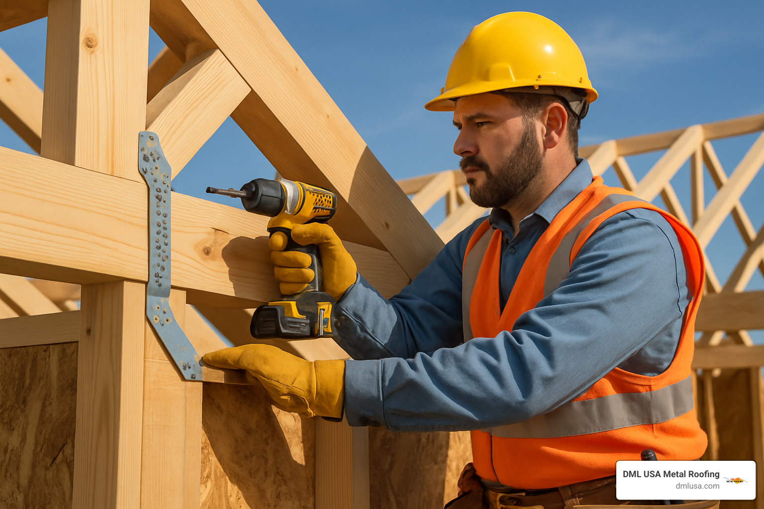 roofer installing hurricane strap - wind resistant roofing