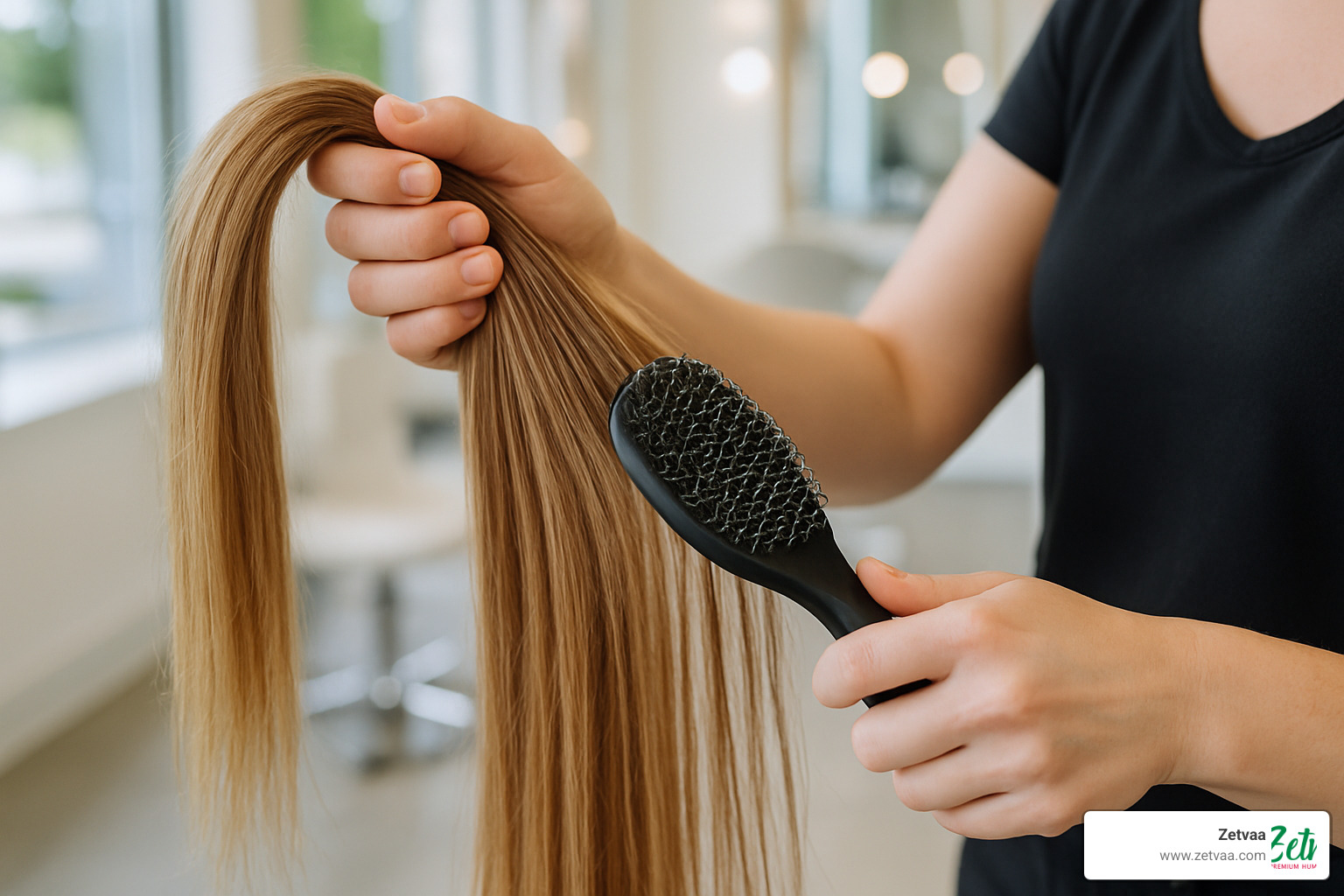 detangling with loop brush - Hair Extension Care