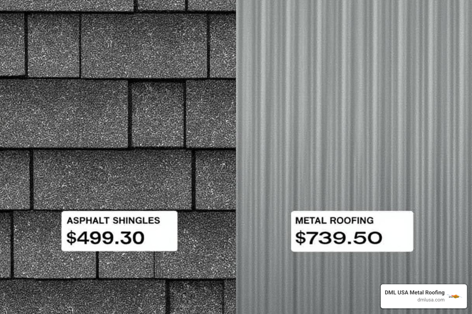 price comparison showing roof material samples with cost labels - cost of metal roofing vs shingles