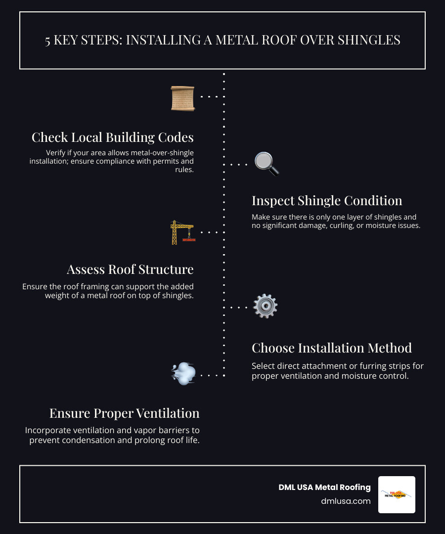 Infographic: step-by-step process for installing a metal roof over shingles