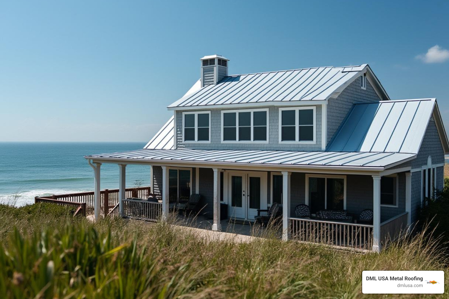 Aluminum metal roof on a coastal home with ocean view - best type of metal roofing