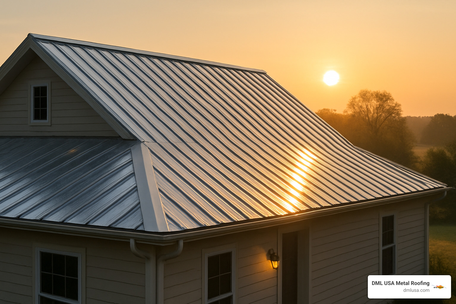 gleaming metal roof at sunrise - metal roof service