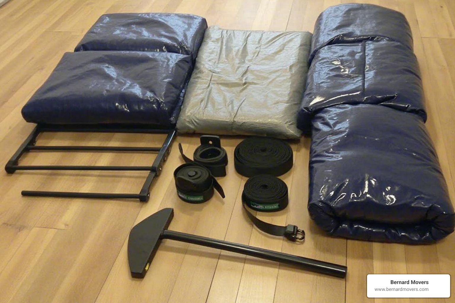 piano moving supplies laid out - how to pack a piano for moving