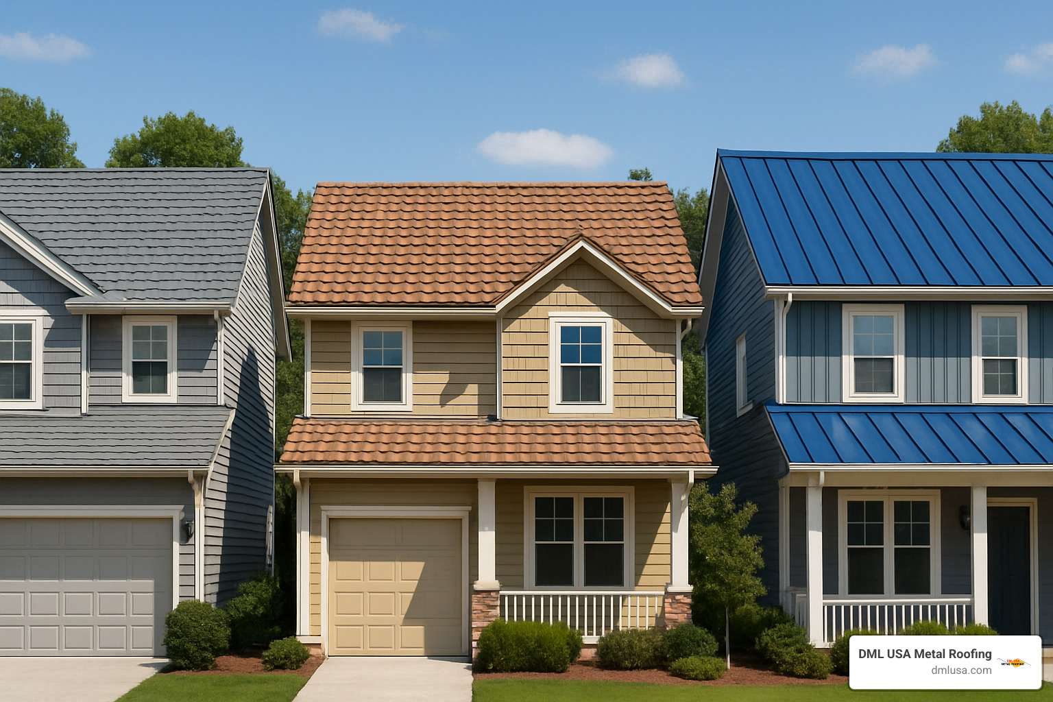 Showcase of steel shingles, stone-coated, and standing seam roofs in different colors - Steel roofing for homes