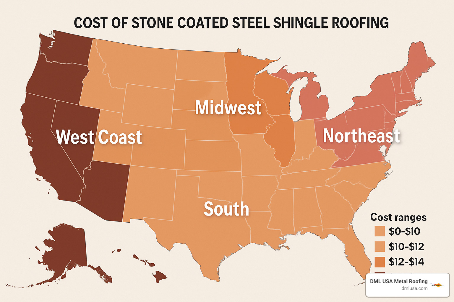 cost comparison map showing regional variations in stone coated steel shingle pricing - stone coated steel shingles cost