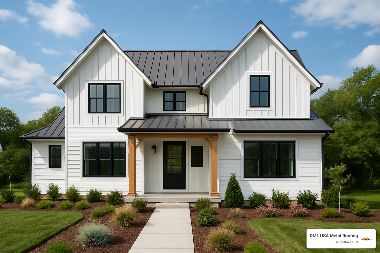 Modern farmhouse with standing seam steel roof - Steel roofing for homes