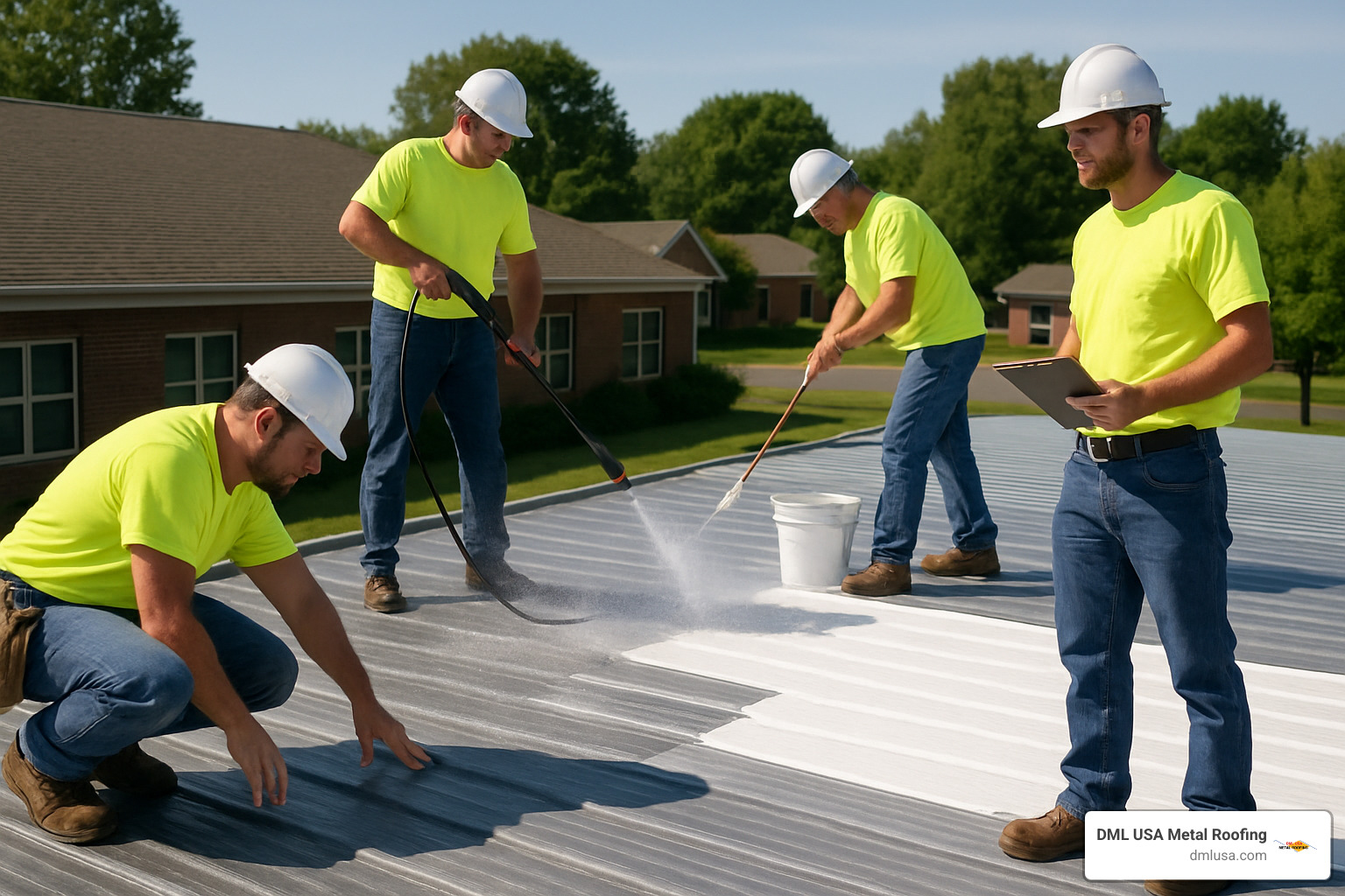 Restoration process: Inspection, cleaning, repairs, coating, quality check - metal roof restoration