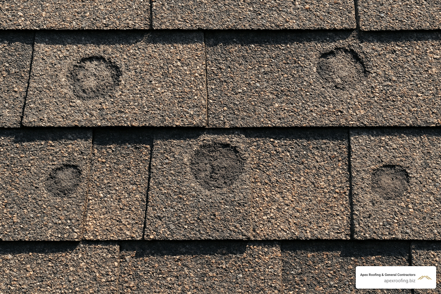 hail-bruised shingles showing granule loss and impact damage typical of San Antonio weather - roof repair San Antonio
