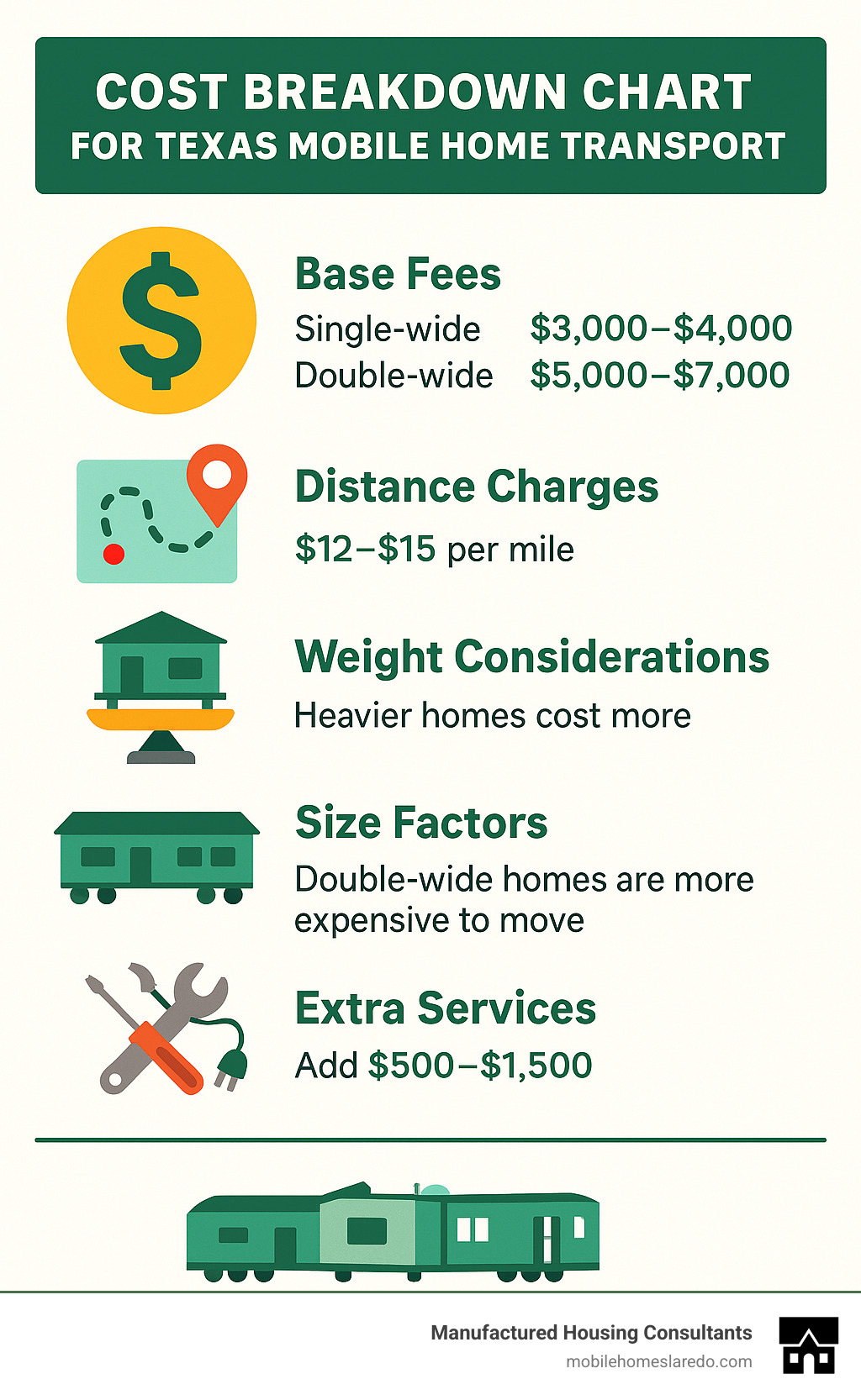 Cost breakdown chart for Texas mobile home transport - Texas mobile home transport infographic  Cost breakdown chart for Texas mobile home transport - Texas mobile home transport infographic