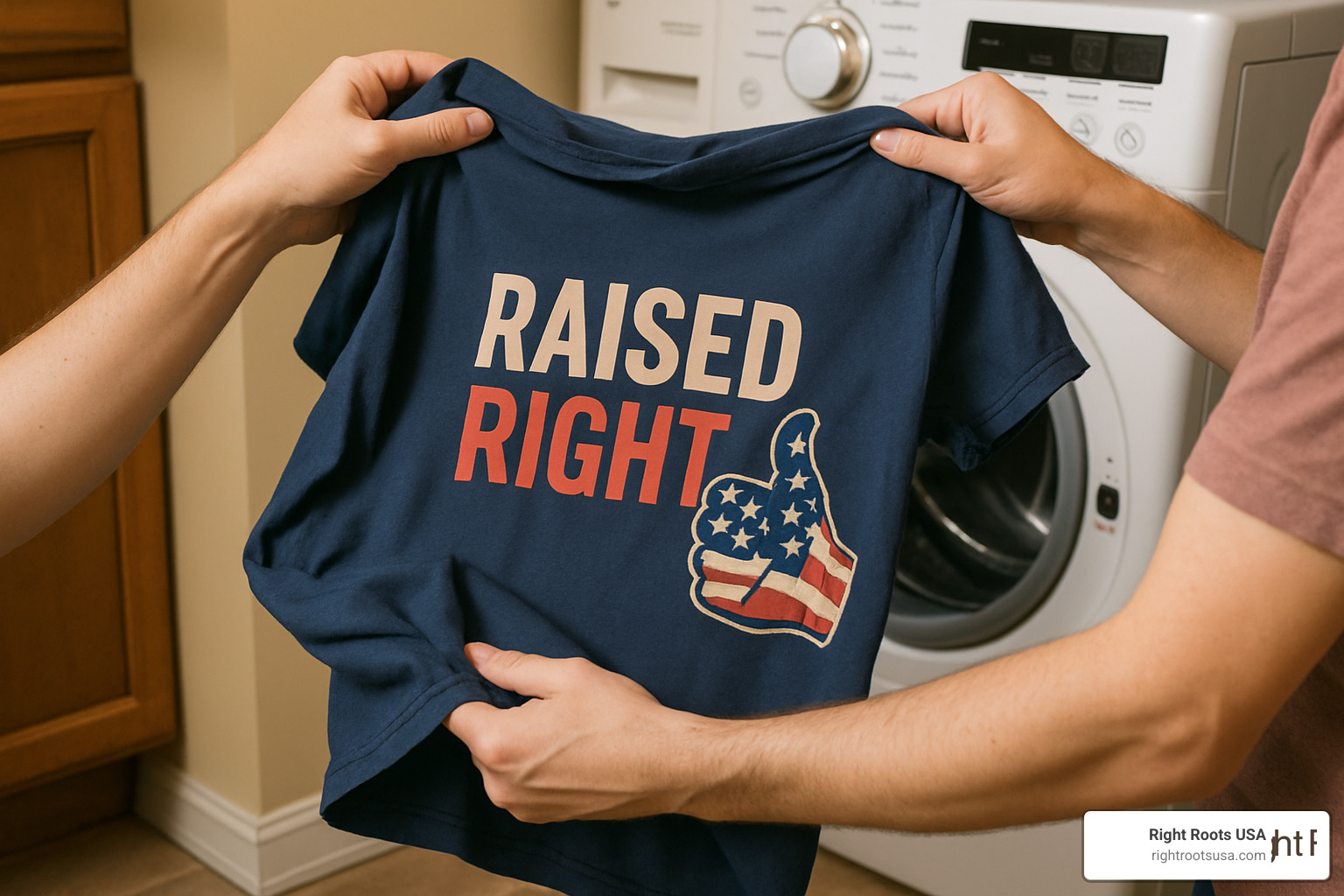 person caring for raised right tee shirt - raised right tee