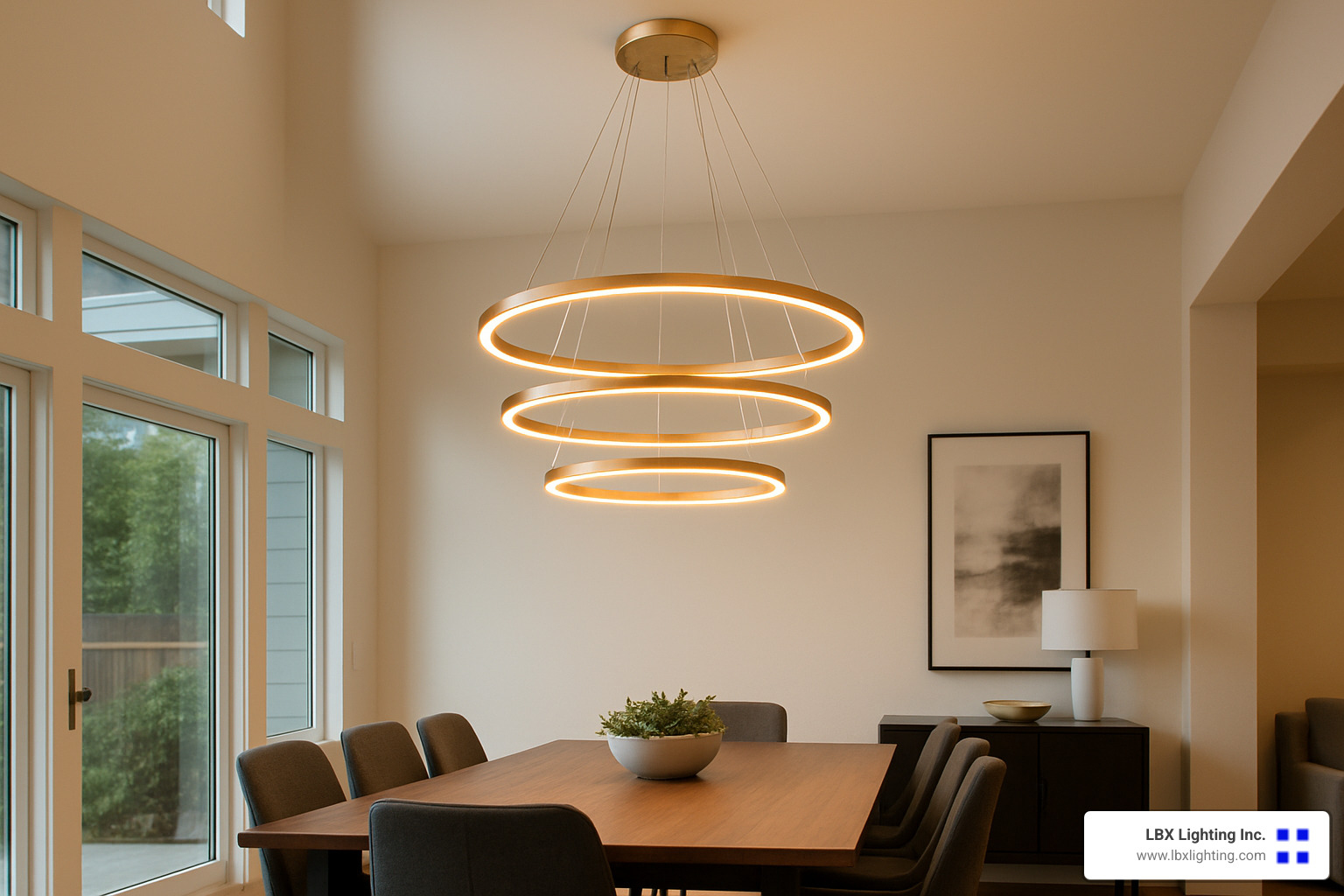 Multi-ring LED chandelier showcasing contemporary design with adjustable lighting - modern chandelier for high ceiling dining room