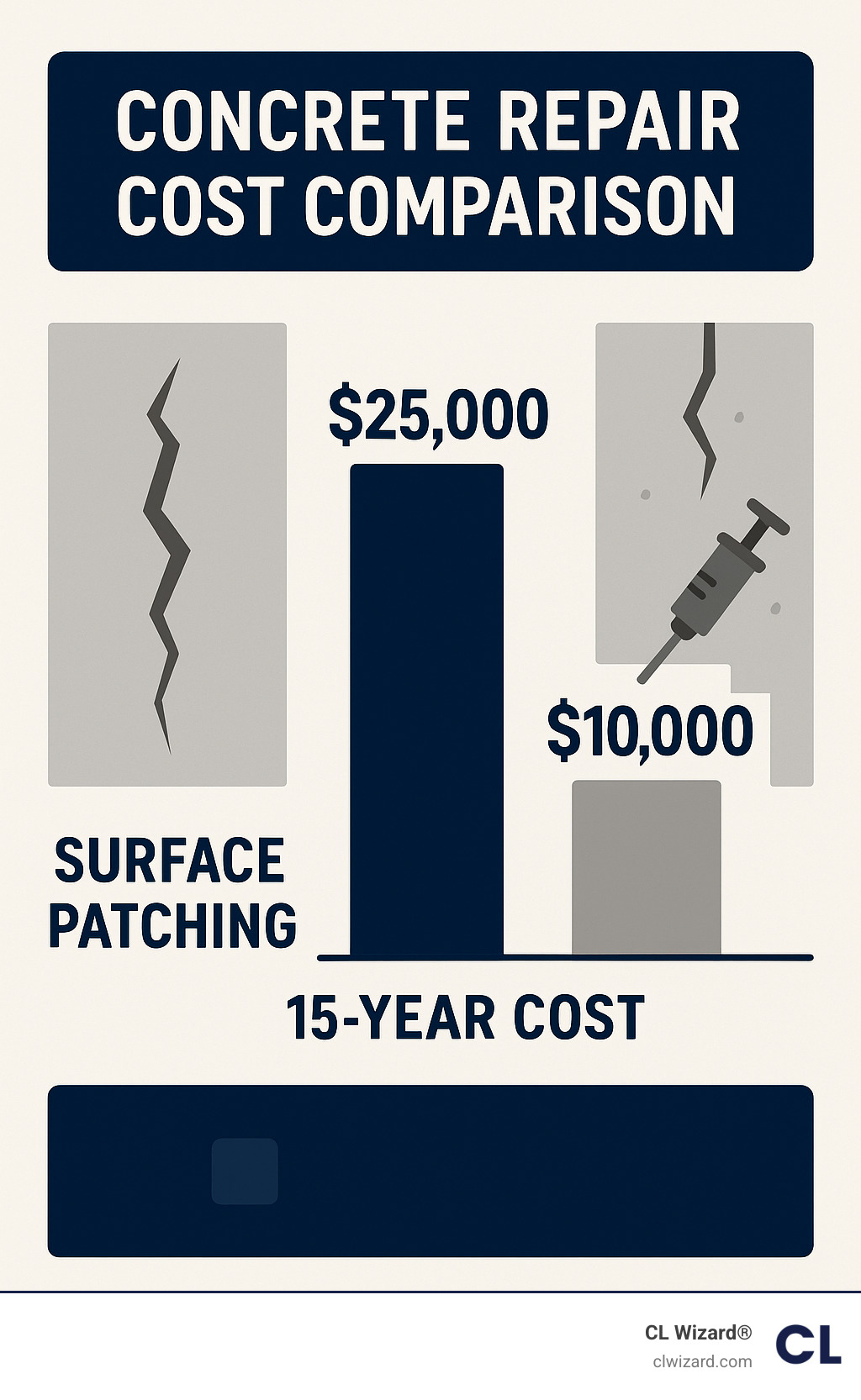 concrete repair cost comparison infographic - concrete crack injection infographic 