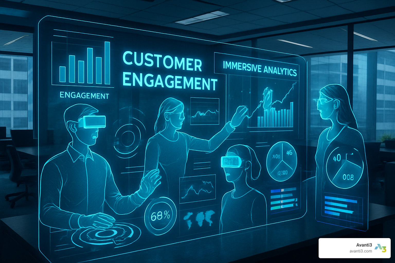 futuristic customer engagement dashboard with AR/VR elements - customer engagement tools