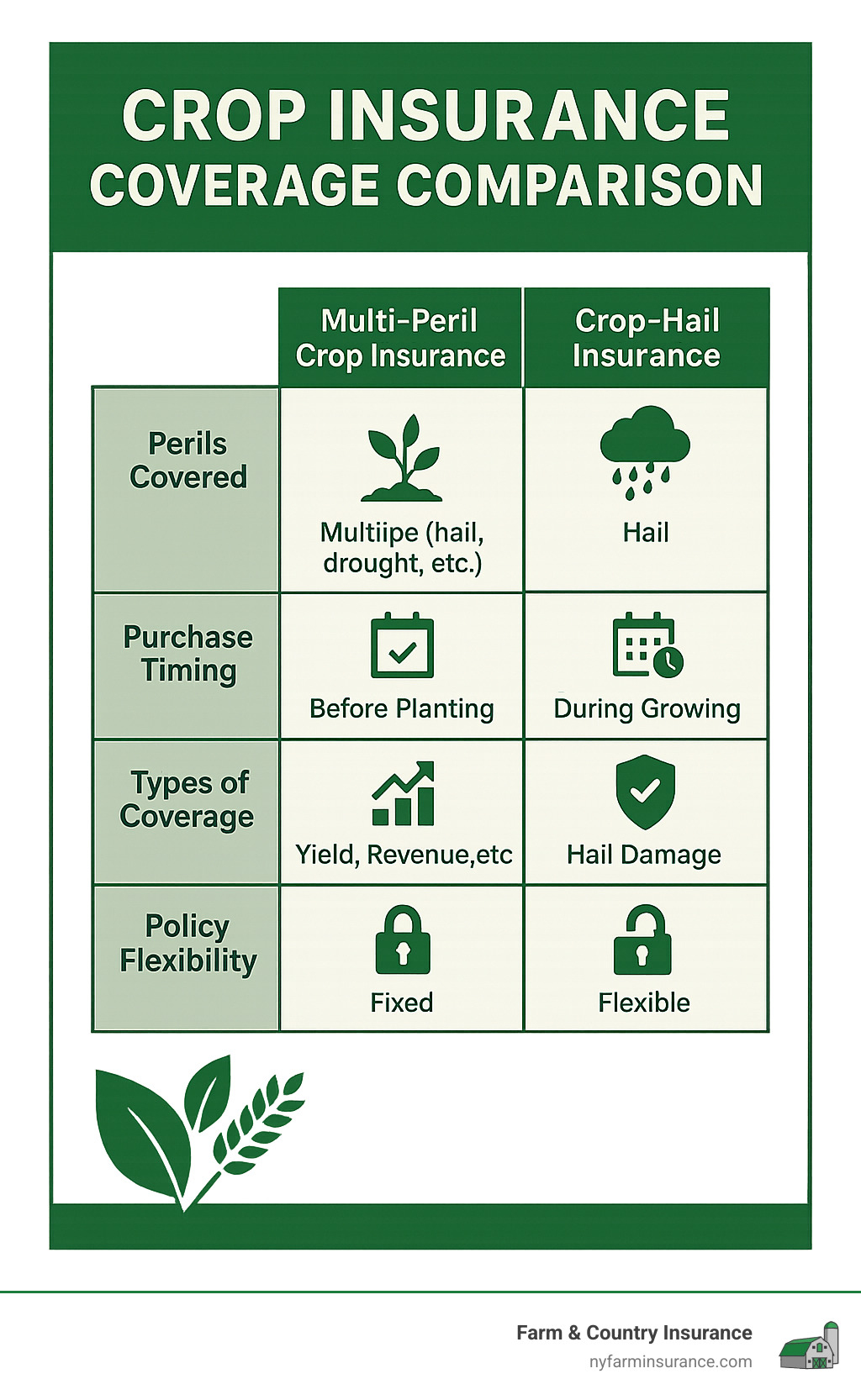 crop insurance coverage comparison chart - agriculture insurance near me infographic 