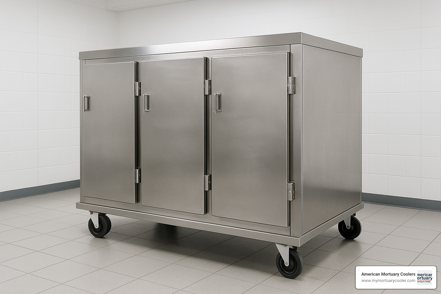 mortuary cooler with casters for mobility - three body mortuary cooler
