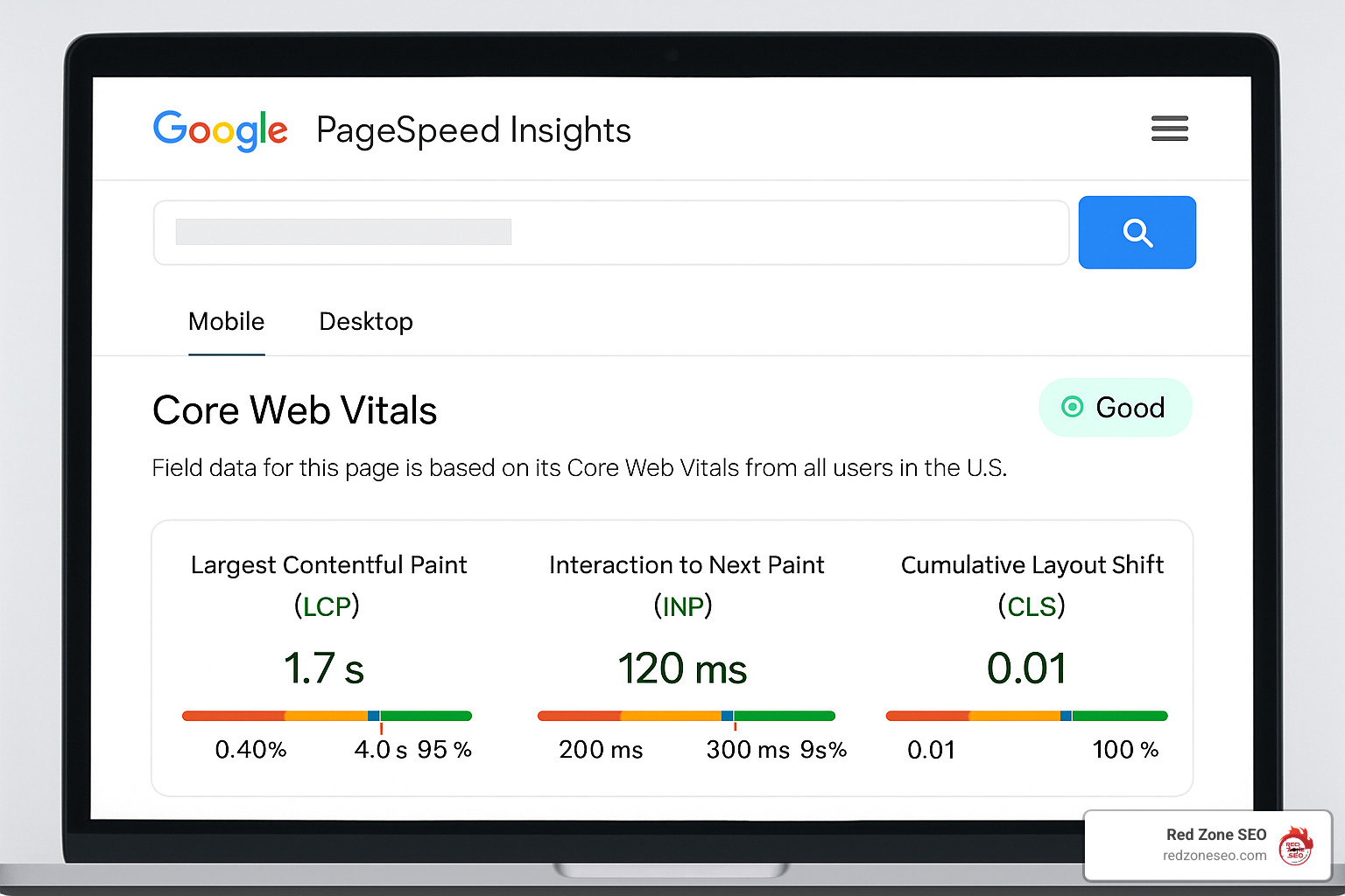 PageSpeed Insights report showing Core Web Vitals scores - seo audit