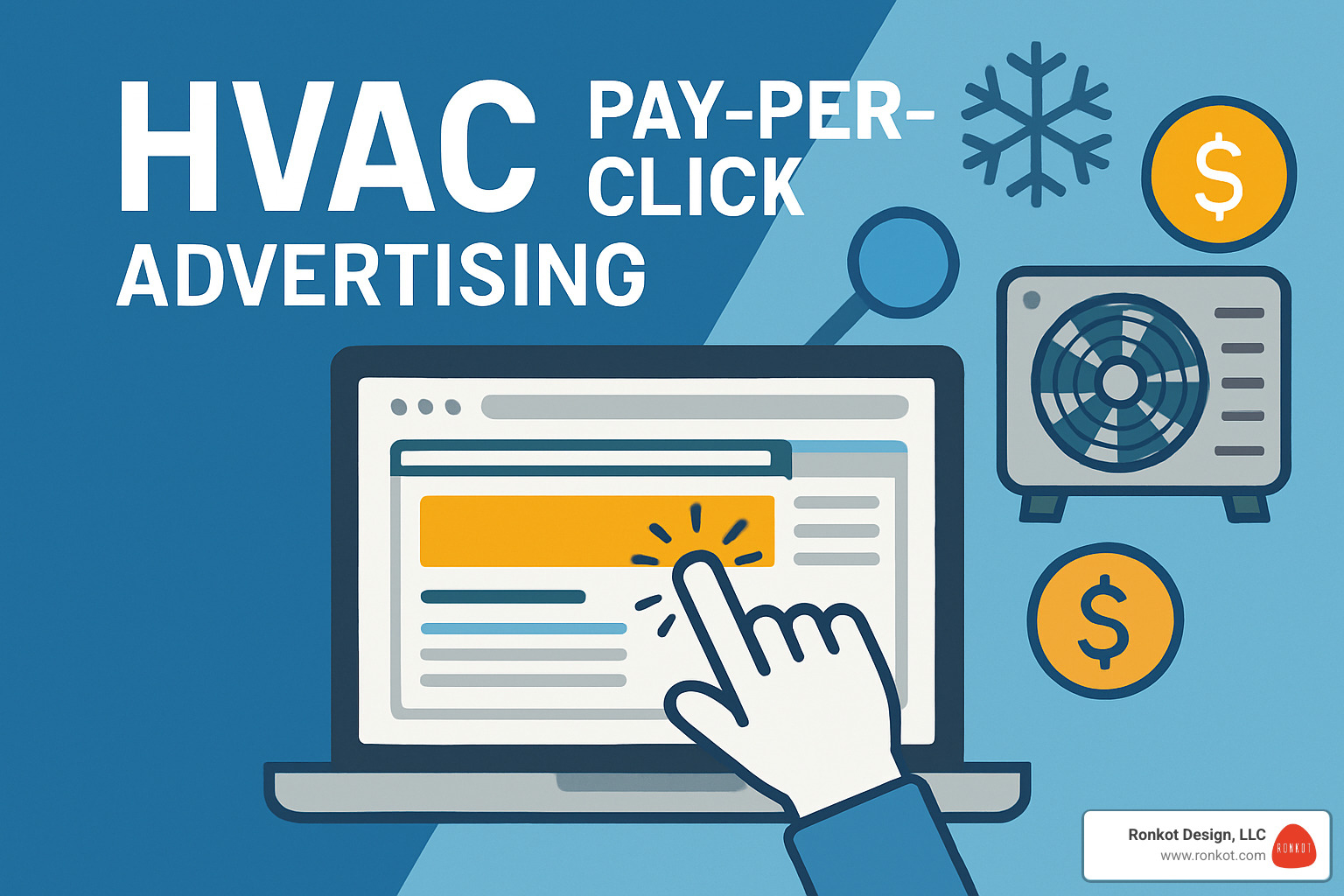 Search engine results page showing both paid HVAC ads at the top and organic HVAC company listings below - HVAC pay-per-click advertising