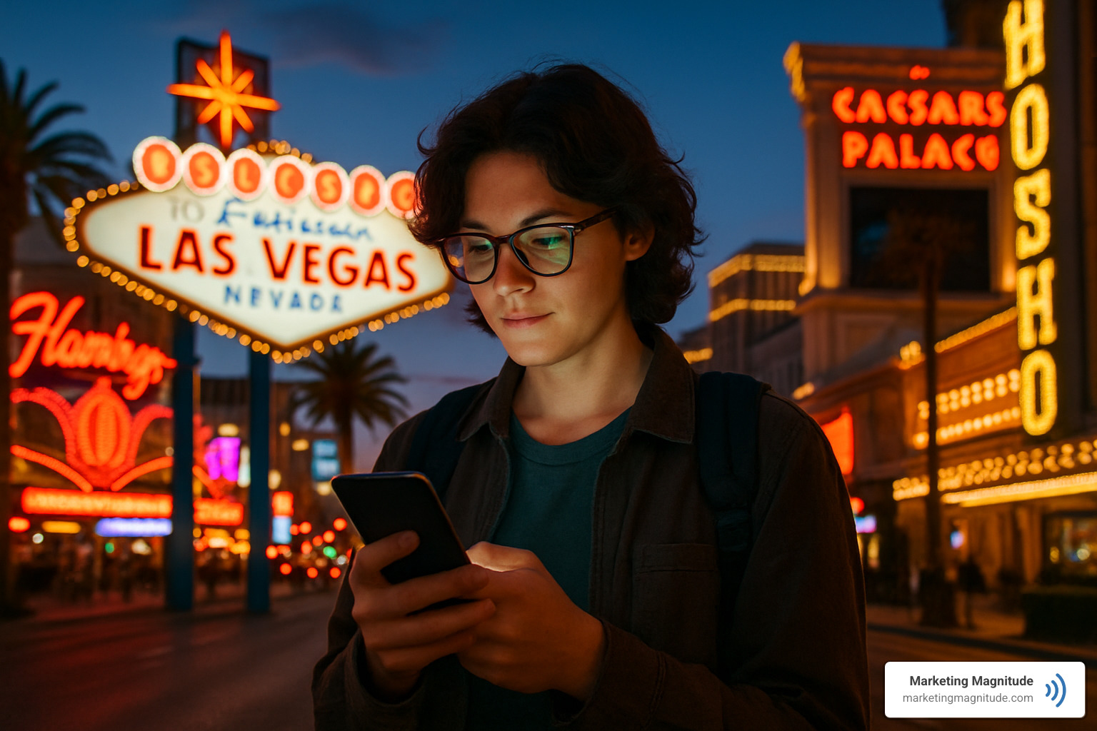 make this an image of someone in las vegas getting information from their cell phone about local things to do. - Las Vegas digital marketing make this an image of someone in las vegas getting information from their cell phone about local things to do. - Las Vegas digital marketing