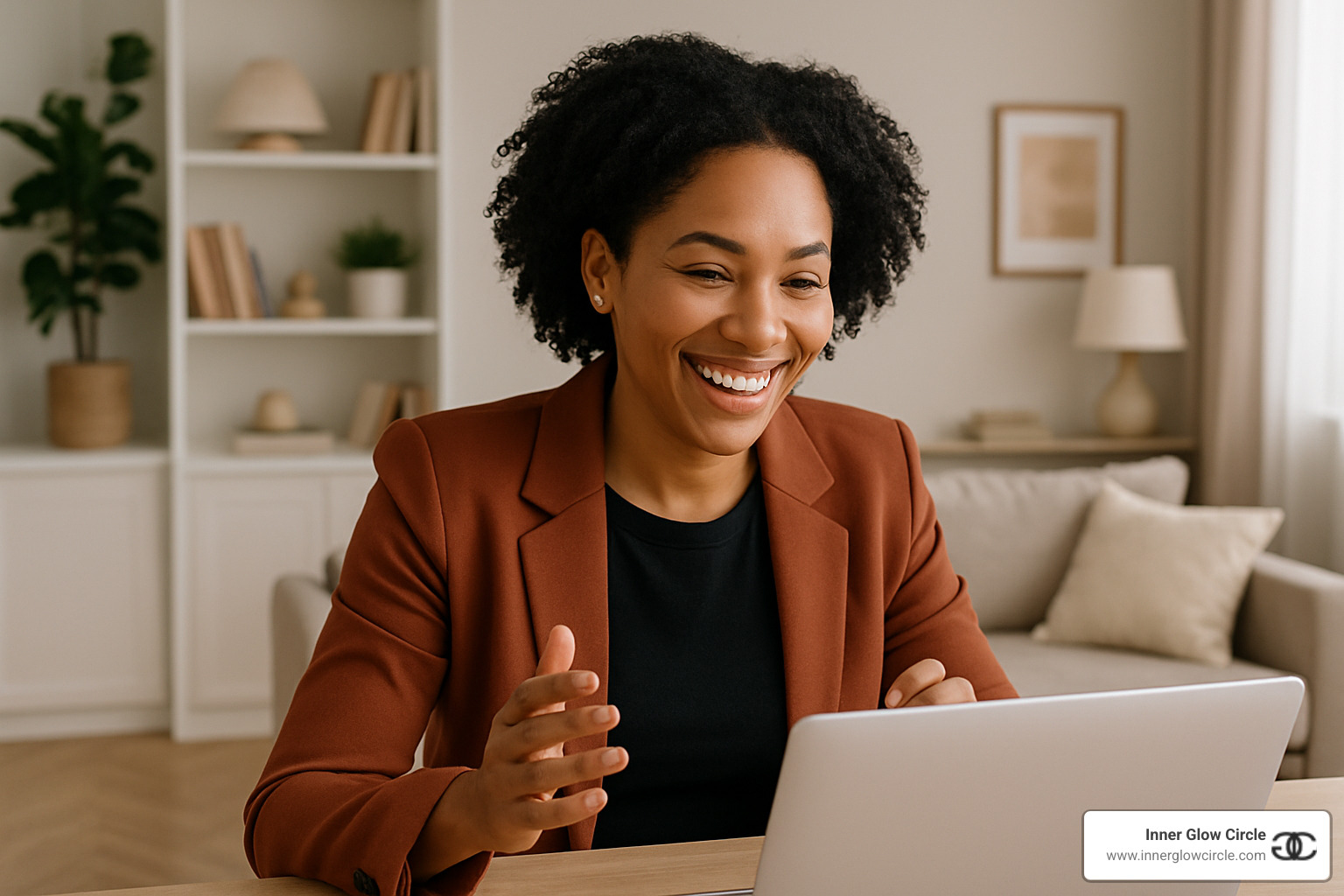 virtual coaching session with empowered woman - personal empowerment coaching