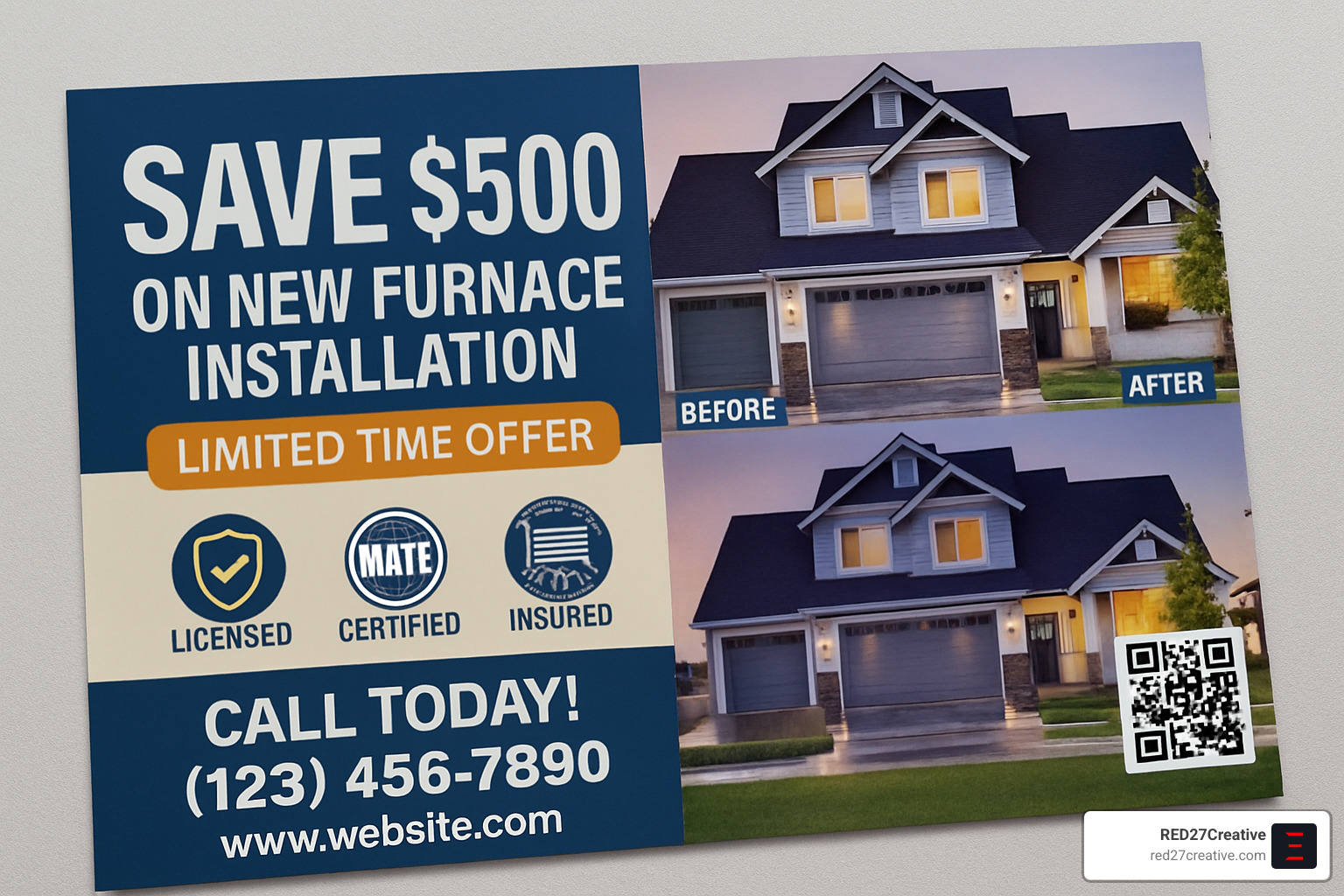 Example of high-ROI HVAC postcard design with clear offer and strong visual elements - hvac advertising examples Example of high-ROI HVAC postcard design with clear offer and strong visual elements - hvac advertising examples