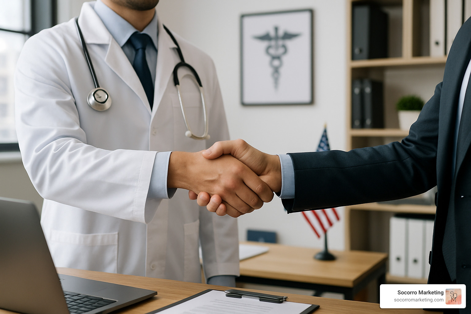 Partnership handshake representing collaboration between healthcare companies and lead generation agencies - b2b healthcare lead generation agency