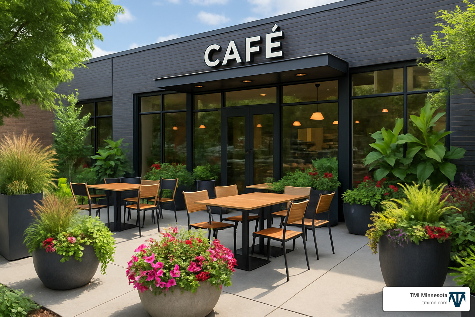 café patio with planters - softscapes