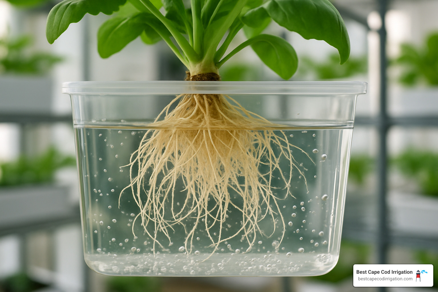 roots growing in hydroponic nutrient solution - self watering hydroponic system